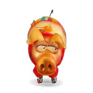 Christmas Ornament Robert Stanley Pig Dressed Up Blown Glass 3.5"